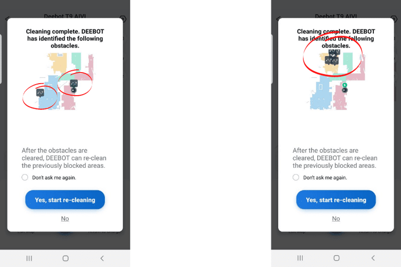 Die erkannten Hindernisse werden in der Ecovacs Home App in der Wohnungskarte angezeigt